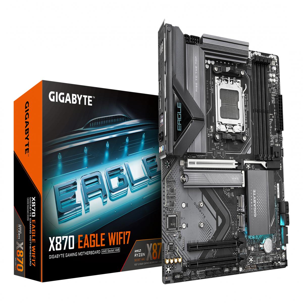 Gigabyte X870 EAGLE WIFI7 AMD AM5 Socket Motherboard, ATX, 4x DDR5 Slots, 3x M.2 Sockets, Fitted I/O Shield, 2.5GbE LAN, Wi-Fi 7, 1x HDMI Port / 2x USB-C (USB4)