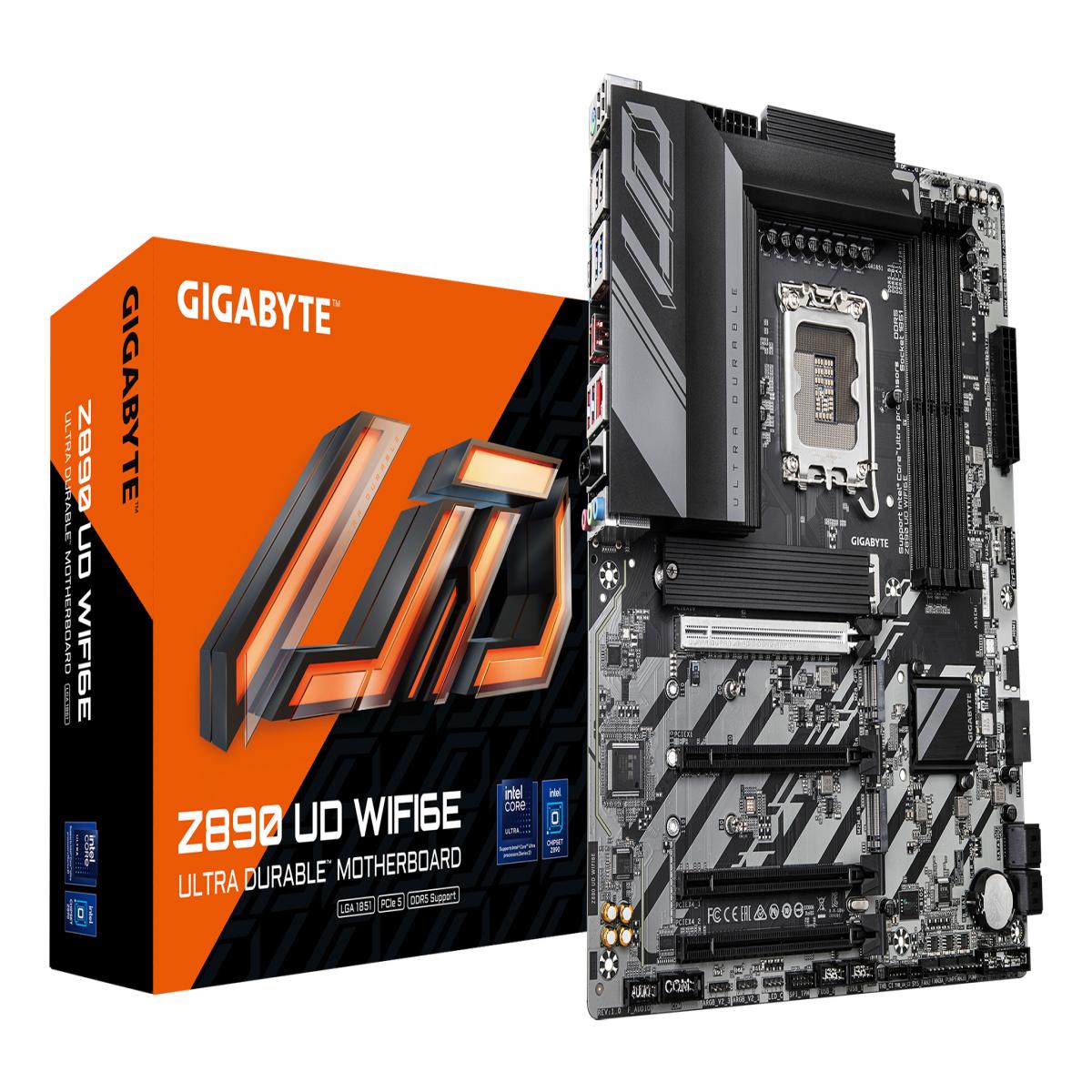 Gigabyte Z890 UD WIFI6E Ultra Durable Intel 1851 Socket Motherboard, ATX, 4x DDR5 Slots, 3x M.2 Sockets, 2.5GbE LAN, Wi-Fi 6E, 1x DisplayPort / 1x USB-C (USB4)