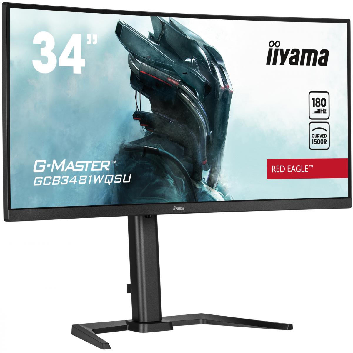 iiyama G-MASTER Red Eagle GCB3481WQSU-B1 34 inch Ultra-Wide Curved Gaming Monitor, 3440 x 1440, 0.3ms, HDMI, DisplayPort, USB Hub, Freesync, 180Hz, Speakers, Black, Internal PSU, Height Adjustable, VESA