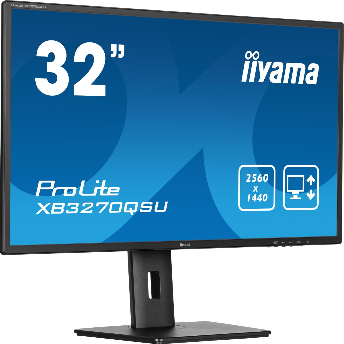 iiyama PROLITE XB3270QSU-B1 32 inch IPS Monitor, WQHD, 3ms, HDMI, DisplayPort, USB Hub, Freesync, 100Hz, Speakers, Black, Internal PSU, Height Adjustable, VESA