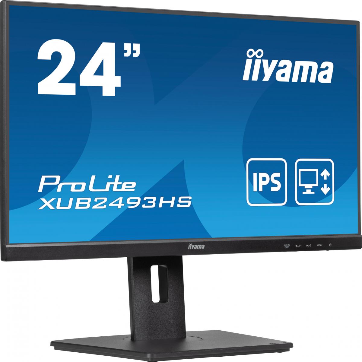 iiyama PROLITE XUB2493HS-B6 24 inch IPS Monitor, Full HD, 0.5ms, HDMI, DisplayPort, Freesync, 100Hz, Speakers, Black, Internal PSU, VESA, Height Adjustable, Pivot