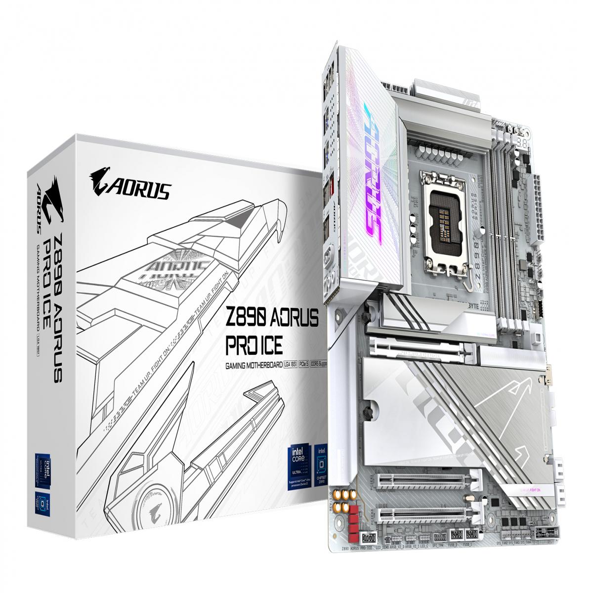 GIGABYTE Z890 AORUS PRO ICE Motherboard - Supports Intel Core Ultra (Series 2) CPUs, 16+1+2 phases VRM, up to 9500MHz DDR5 (OC), 1xPCIe 5.0 + 4xPCIe 4.0, Wi-Fi 7, 5GbE LAN, Thunderbolt 4