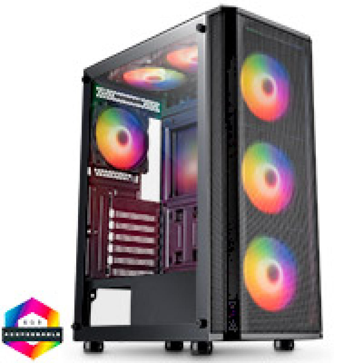 CiT Air Max Airflow Black ATX Gaming Case with Mesh Front and Tempered Glass Side Panel with 6 x ARGB Fans and 6-Port Hub