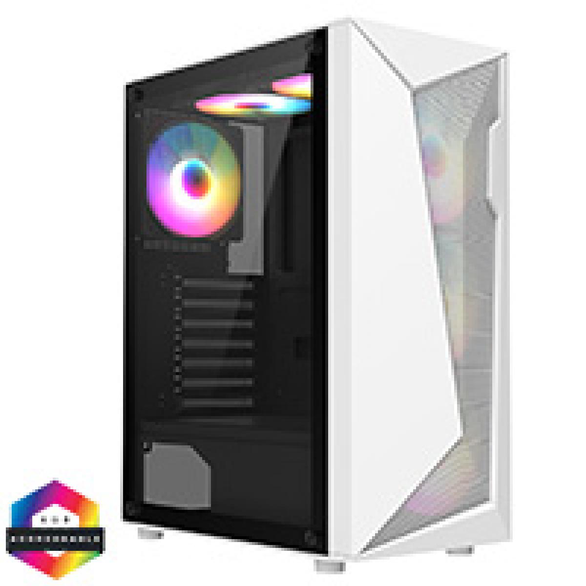 CiT Carisma White ATX Gaming Case with Mesh and ABS Front and Tempered Glass Side Panel with 6 x ARGB Fans and 6-Port MB Sync Hub