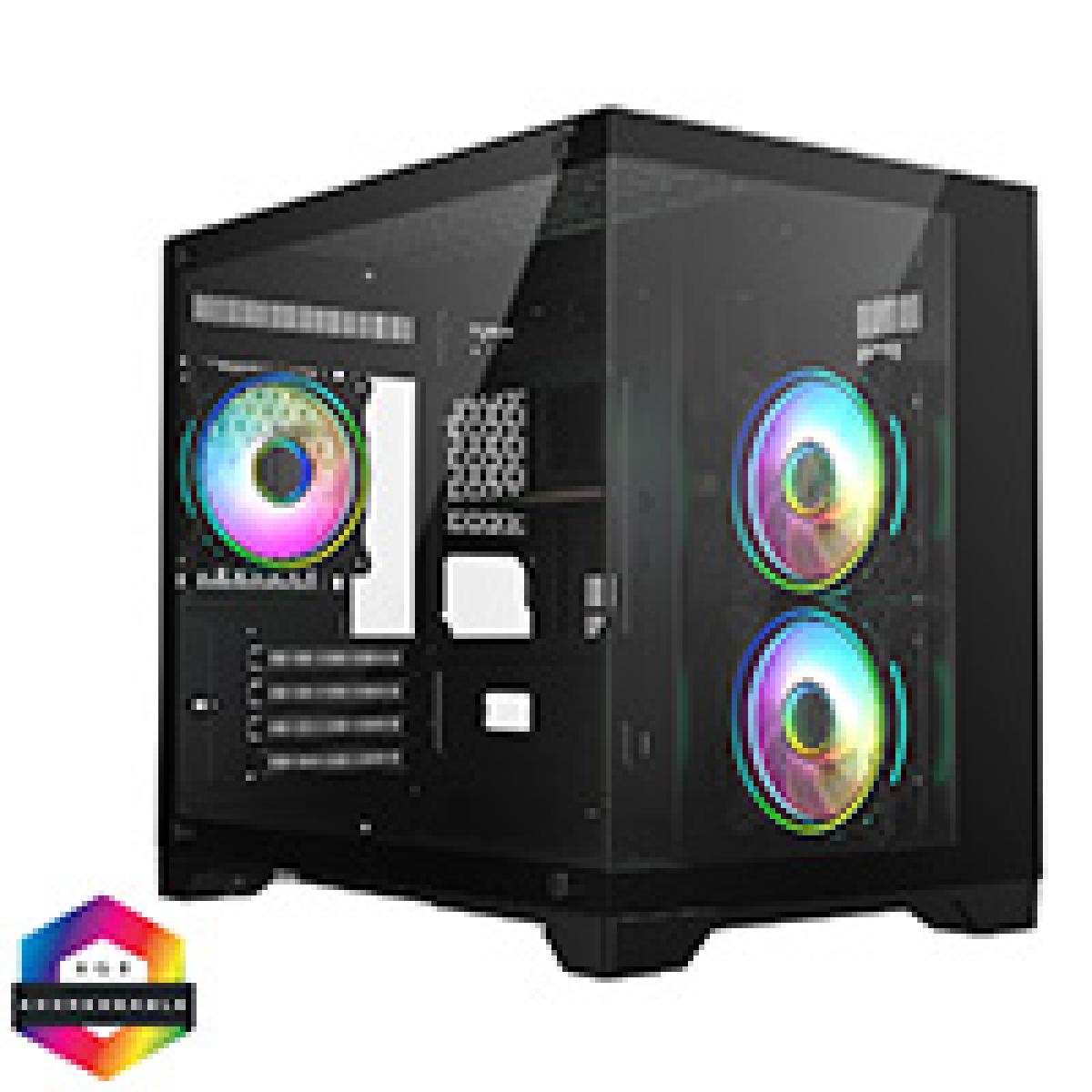 CiT Concept Black MATX Gaming Cube with Tempered Glass Front and Side Panels with 3 x CiT Tornado Dual-Ring Infinity Fans