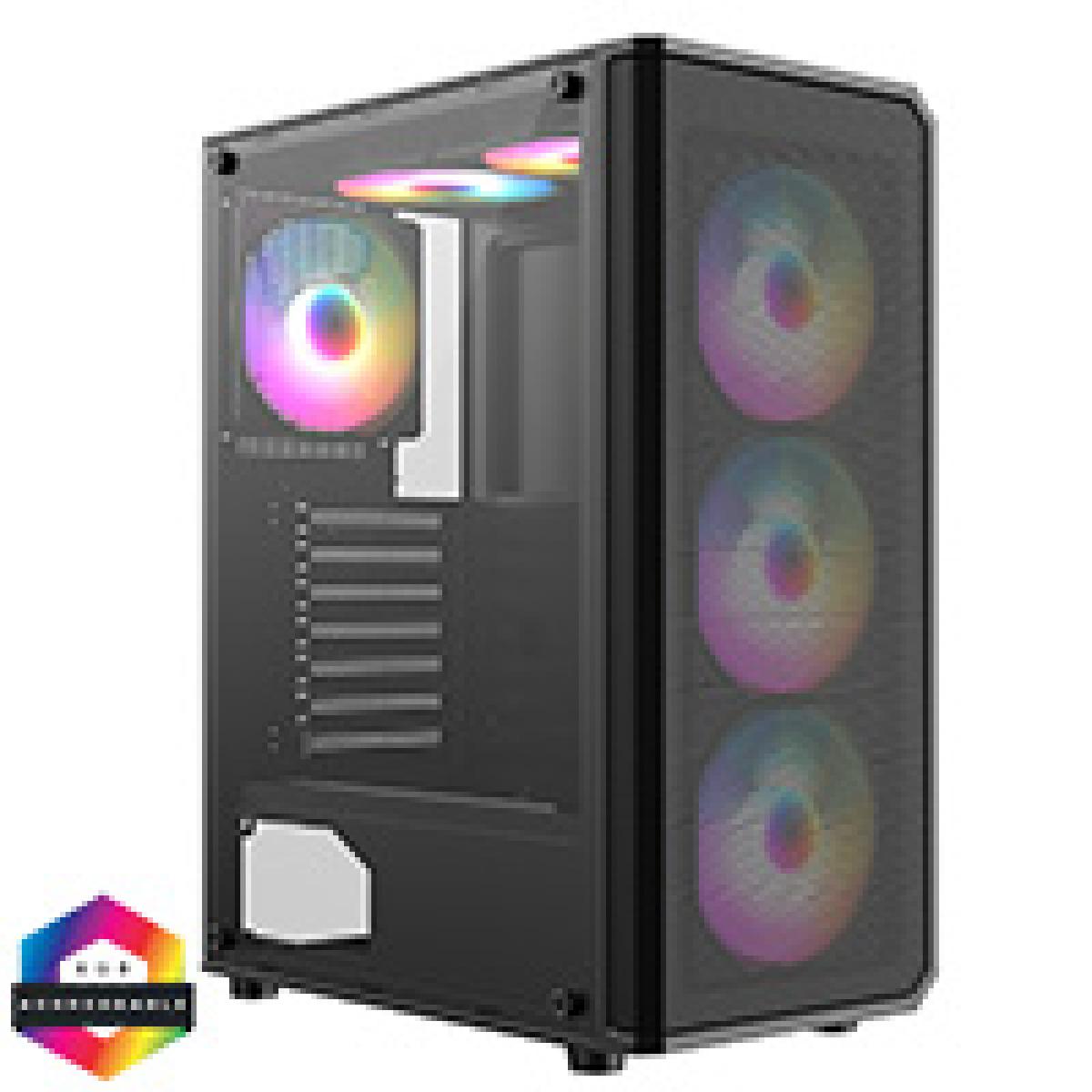 CiT Delta Black ATX Gaming Case with MeshABS Front  30 Tinted Tempered Glass Side  6 x Inner-Ring ARGB Fans  6-Port MB Sync Hub