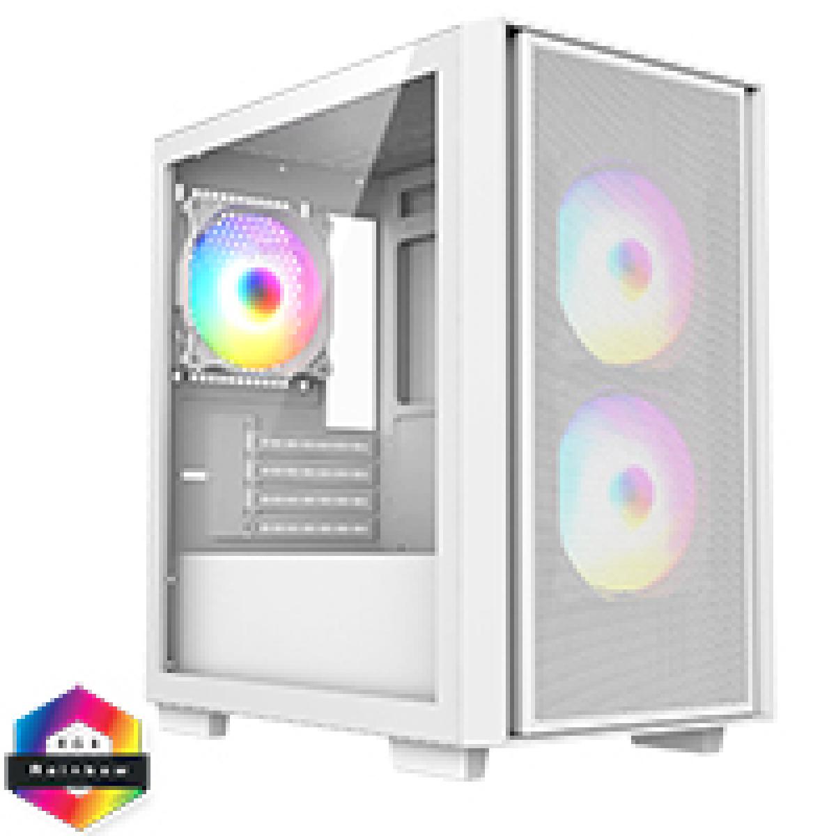 CiT Level 4 White Micro-ATX Mesh PC Gaming Case with 3 x 120mm RGB Rainbow Fans Included With Tempered Glass Side Panel