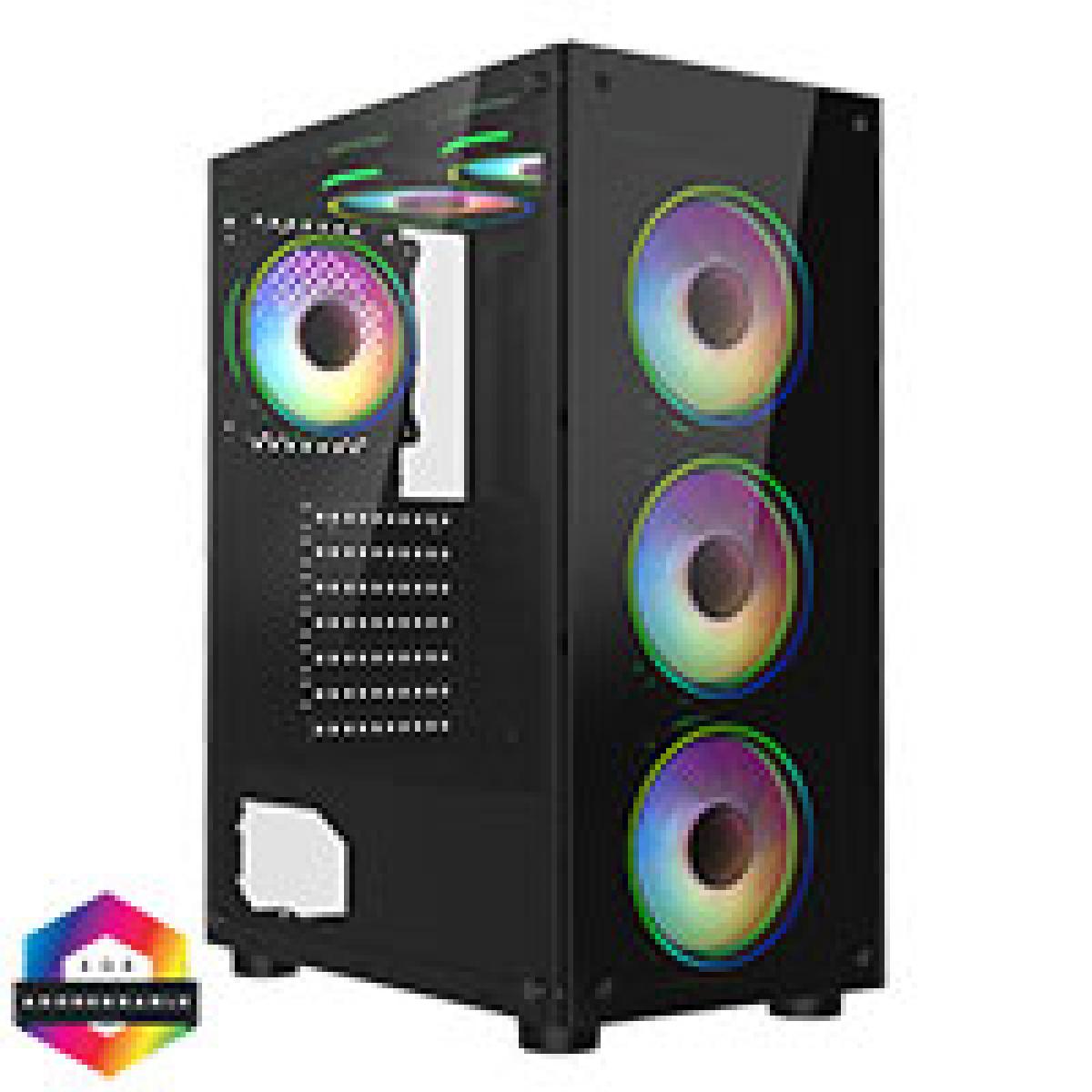 CiT Mirage F6 Black ATX Gaming Case with TG Front and 30 Percent Tint TG Side Panel with 6 x Dual-Ring Infinity Fans and 6-Port Hub