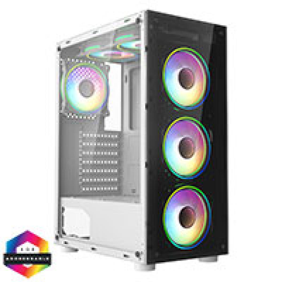 CiT Mirage F6 White ATX Gaming Case with TG Front and 30 Percent Tint TG Side Panel with 6 x Dual-Ring Infinity Fans and 6-Port Hub