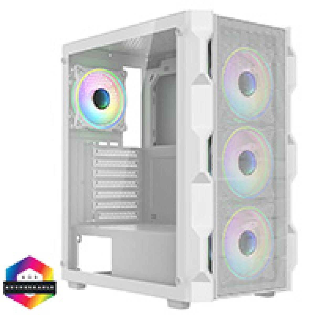 CiT Neo White ATX Gaming Case with Mesh Front and Tempered Glass Side 6-Port PWM Hub and 4 x CiT Tornado Dual-Ring Infinity Fans