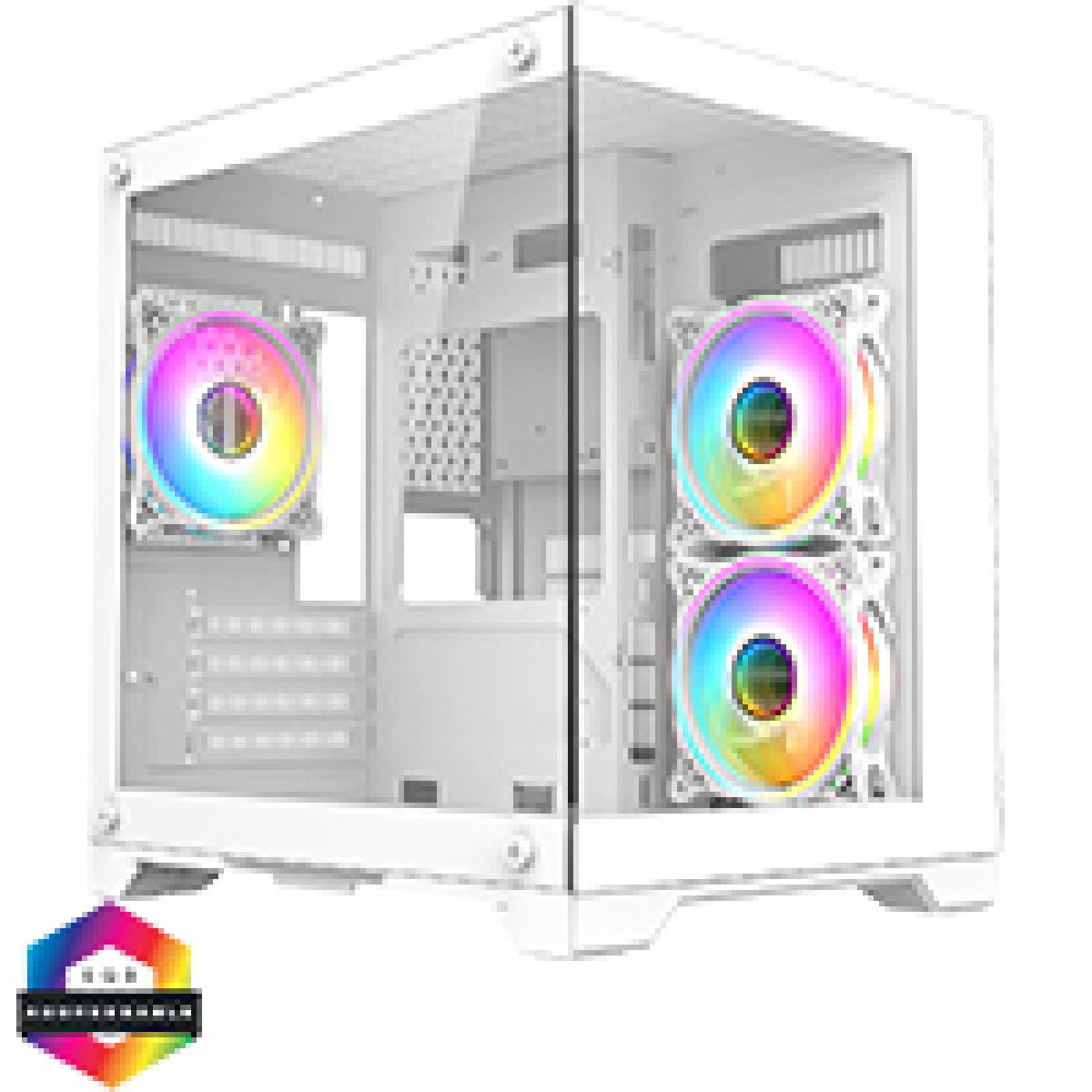 CiT Overseer White MATX Gaming Cube with Tempered Glass Front and Side Panels with 3 x CiT Tornado Dual-Ring Infinity Fans