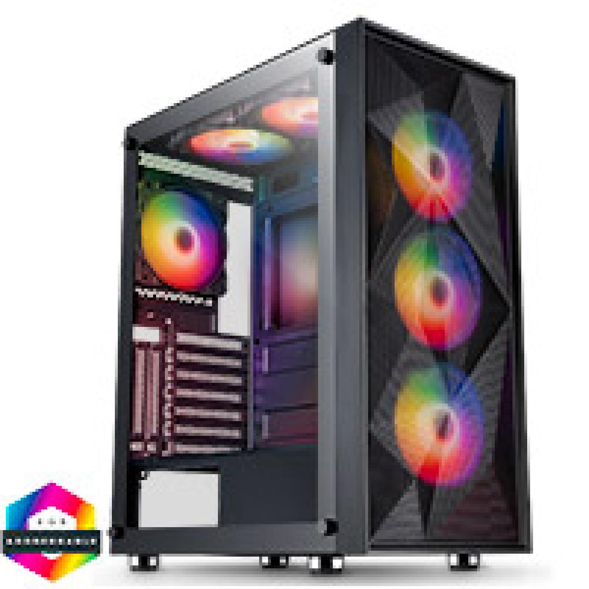 CiT Phantom XL Black E-ATX Gaming Case with Crinkled Metal Mesh Front Tinted Tempered Glass Side 6 x Inner-Ring ARGB Fans 6-Port Hub