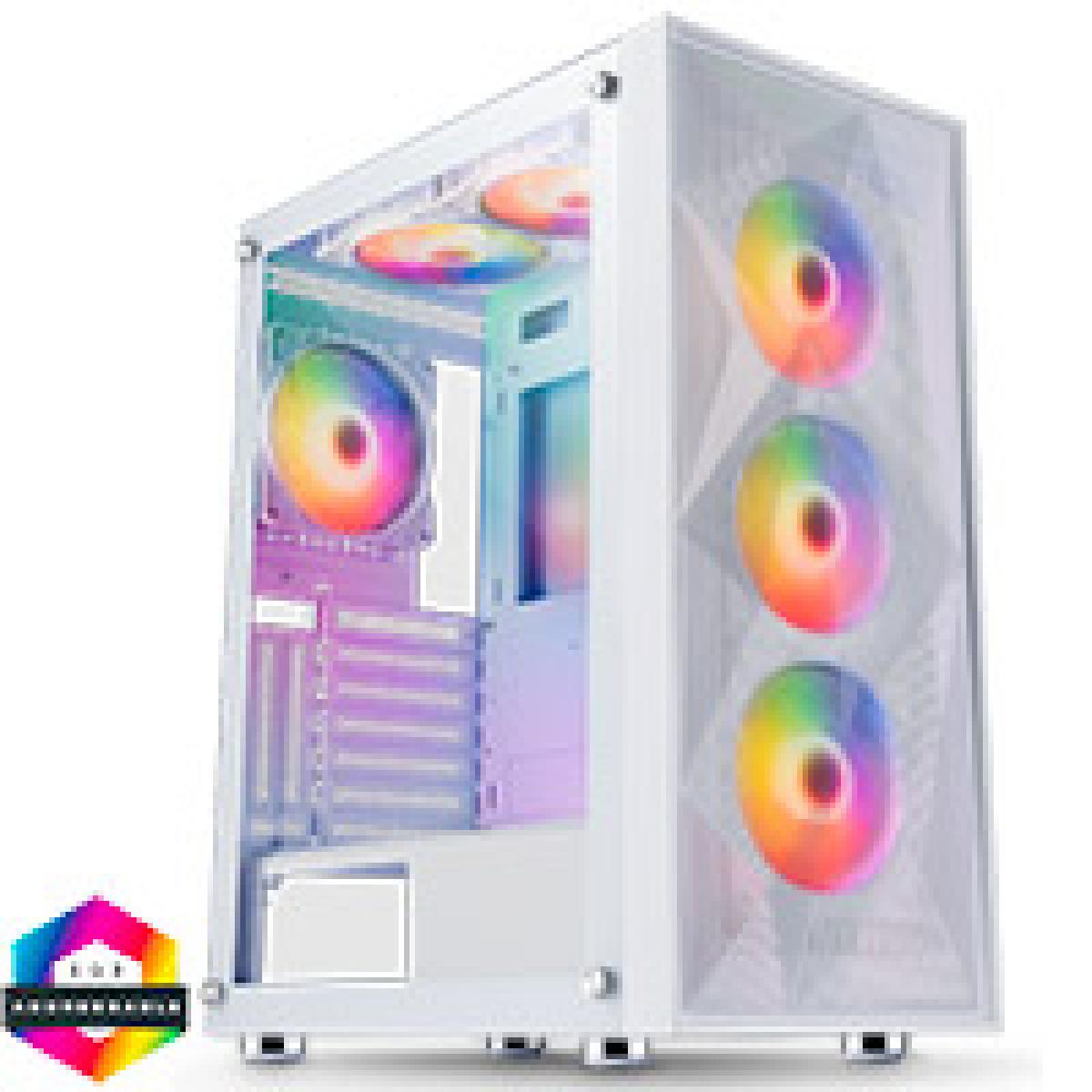CiT Phantom XL White E-ATX Gaming Case with Crinkled Metal Mesh Front Tinted Tempered Glass Side 6 x Inner-Ring ARGB Fans 6-Port Hub