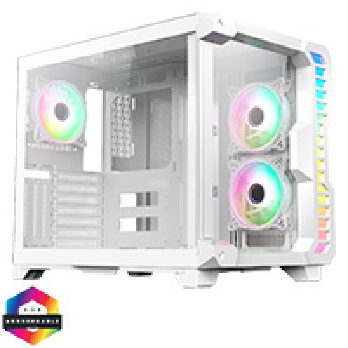 CiT Pro Android X Gaming Cube White Case with 3 x 120mm Infinity ARGB Fans 1 x 6-Port Fan Hub Tempered Glass Front and Side Panels