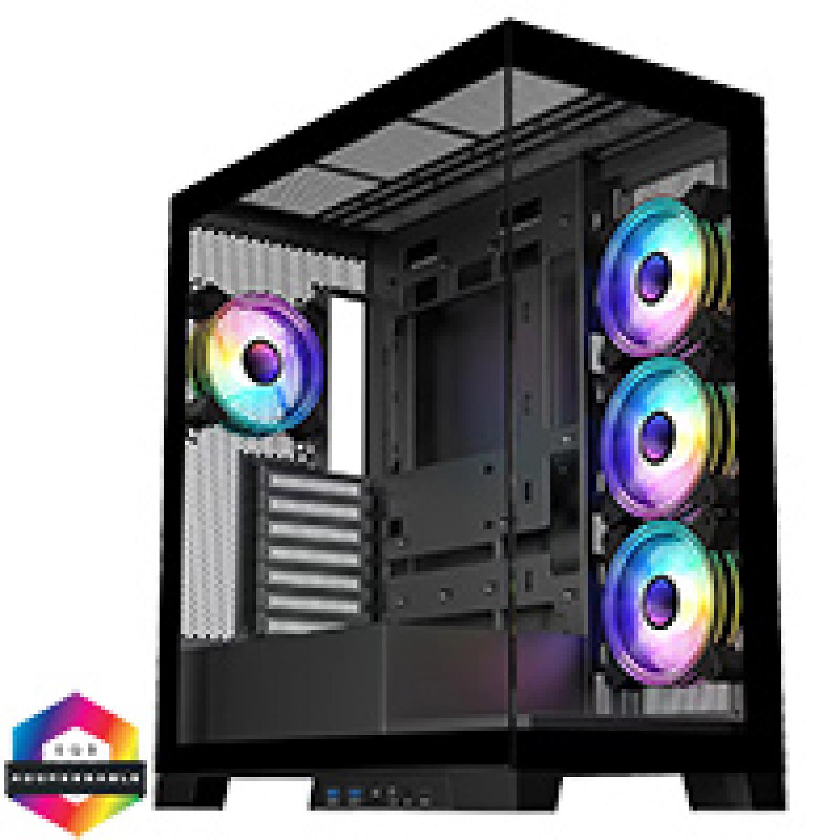 CiT Pro Diamond XR Black Mid-Tower Gaming Case with 4mm Tempered Glass Panels and 4 x CiT Celsius Dual-Ring Infinity Fans Bundled