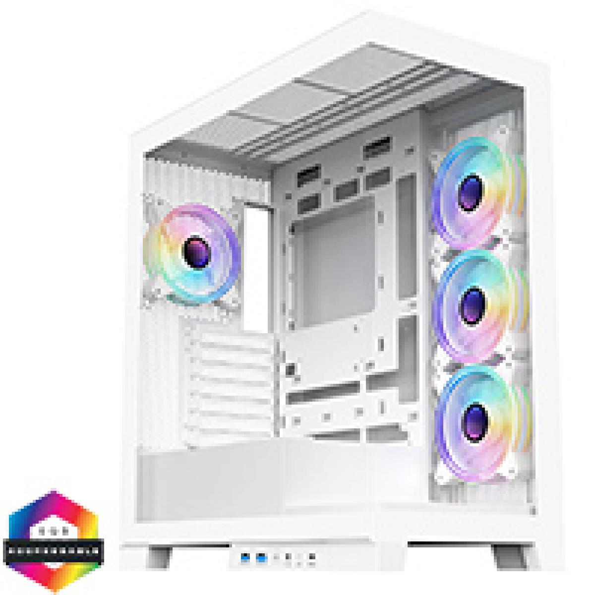 CiT Pro Diamond XR White Mid-Tower Gaming Case with 4mm Tempered Glass Panels and 4 x CiT Celsius Dual-Ring Infinity Fans Bundled