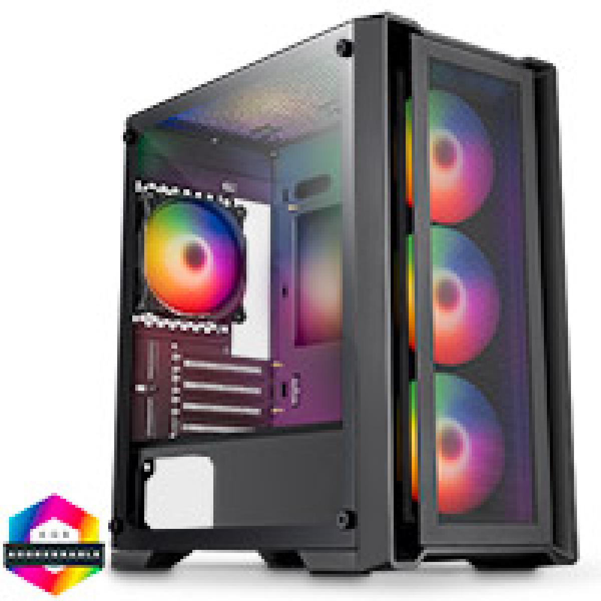 CiT Vento Black Micro-ATX PC Gaming Case with 4 x 120mm ARGB Fans Included 1 x 6-Port Fan Hub Tempered Glass Side Panel