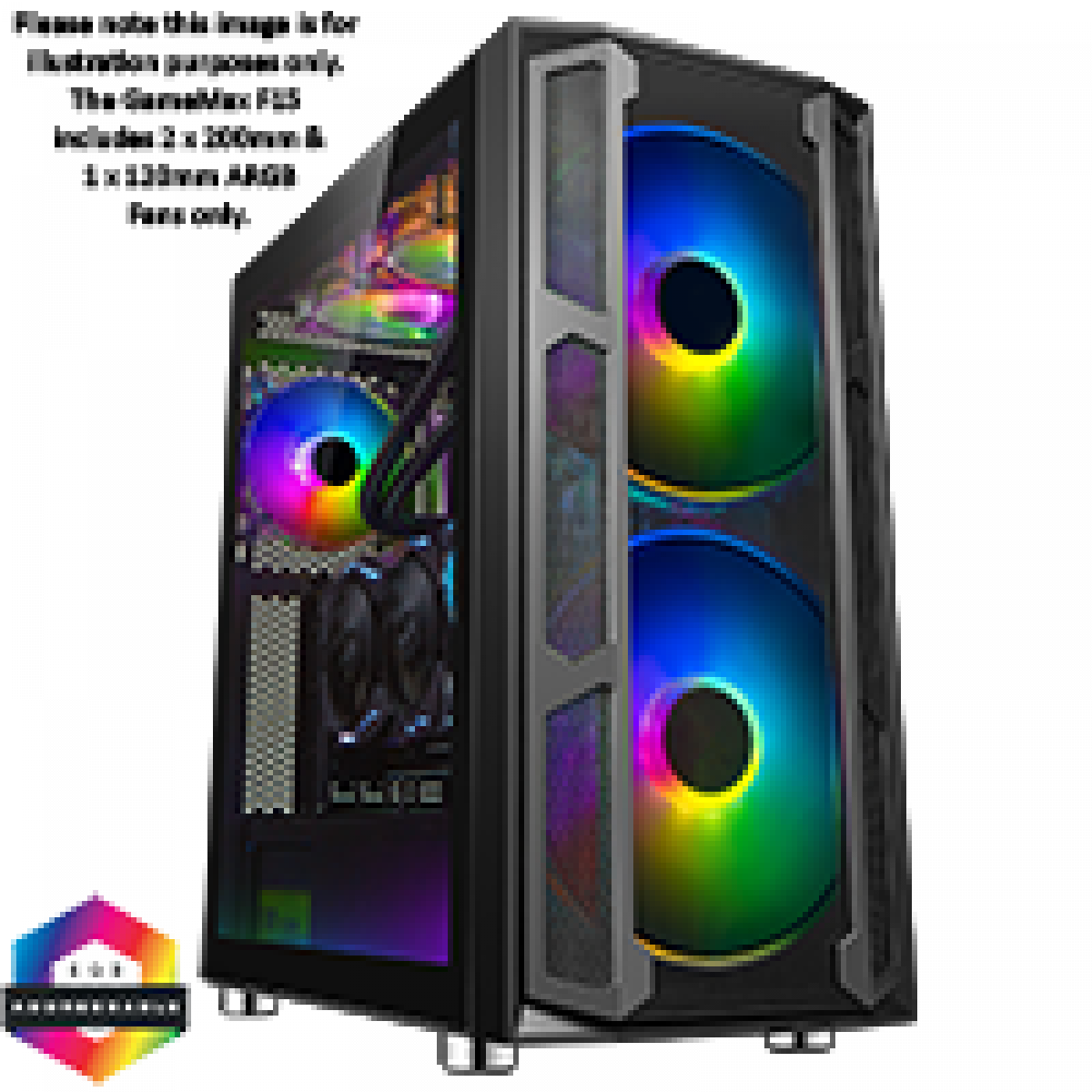 GameMax F15G Gaming Case 2x 20cm ARGB Fan 1x 12cm ARGB Fan TG FrontSide MB Sync