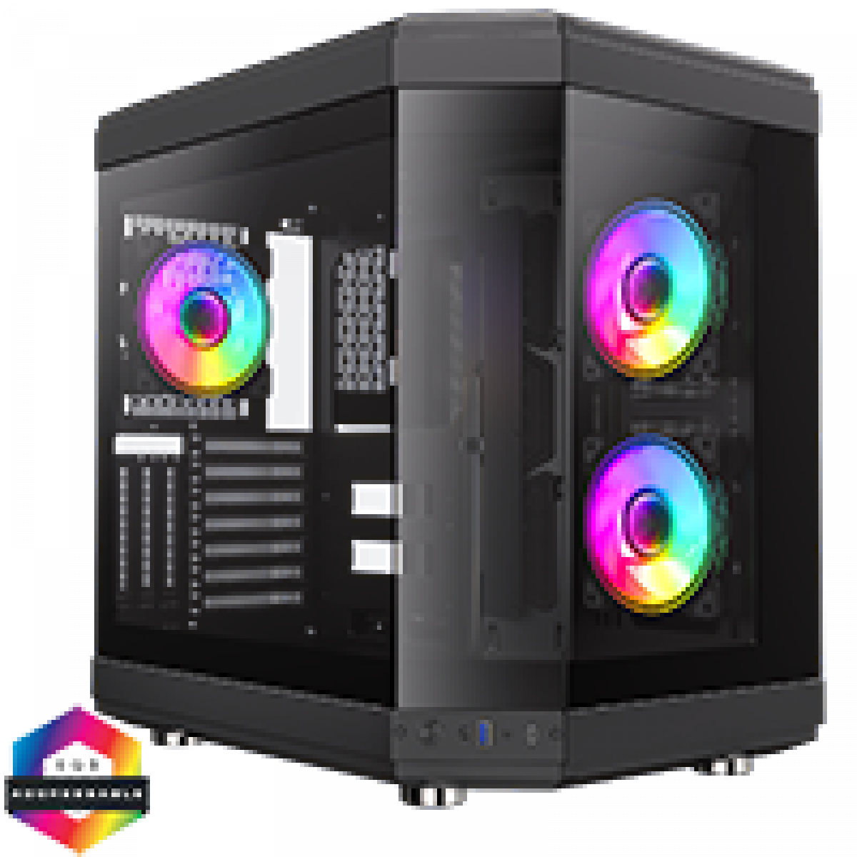 GameMax Hype Black Mid-Tower ATX Gaming Case With Dual Chamber Panoramic Tempered Glass With 3 x 120mm GameMax Infinity ARGB Fans Inc.