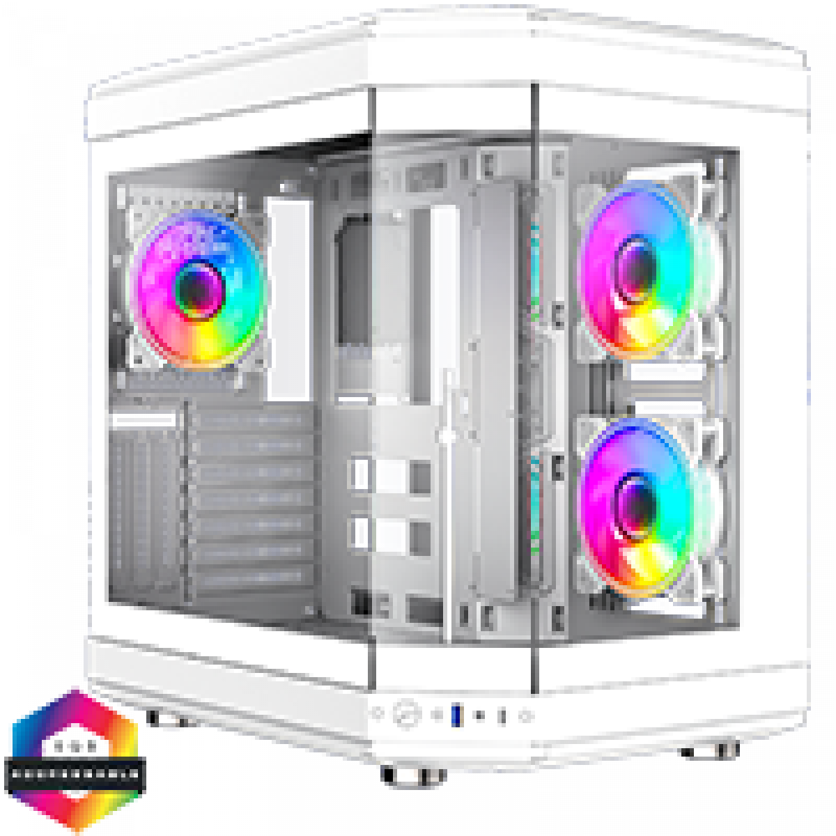 GameMax Hype White Mid-Tower ATX Gaming Case With Dual Chamber Panoramic Tempered Glass With 3 x 120mm GameMax Infinity ARGB Fans Inc.