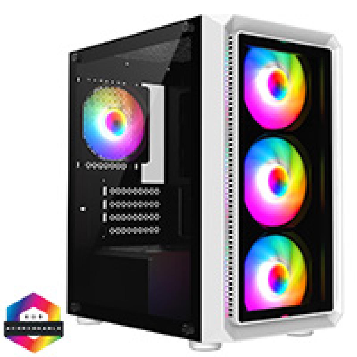 GameMax Icon White Micro-ATX TG Gaming Case with Darkened Tempered Glass Panels 4 x 12cm Inner-Ring ARGB Fans 6-Port Hub