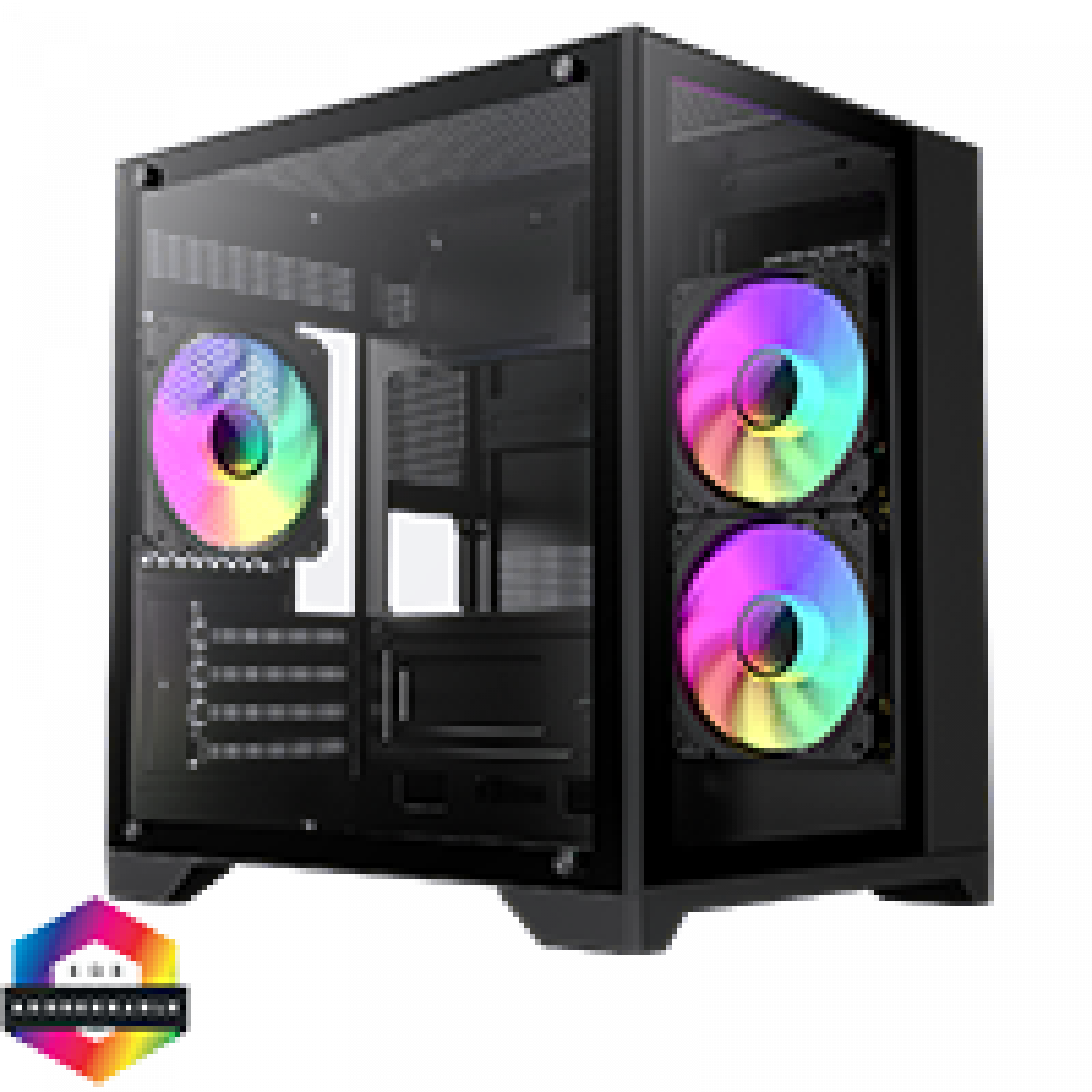GameMax Infinity Mini Micro-ATX PC Black Gaming Case With 3 x FN-12 Rainbow-C9-Infinity Fans 6-Port Hub With Tempered Glass Side Panel