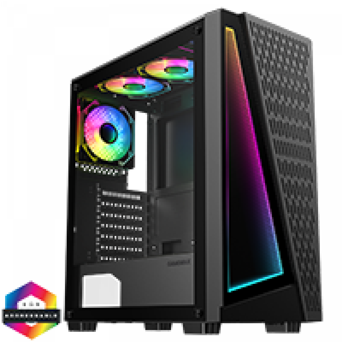 GameMax Prism Black ATX PC Gaming Case with Infinity Front and 3 x 120mm Three-Sided Infinity ARGB 4pin PWM Fans