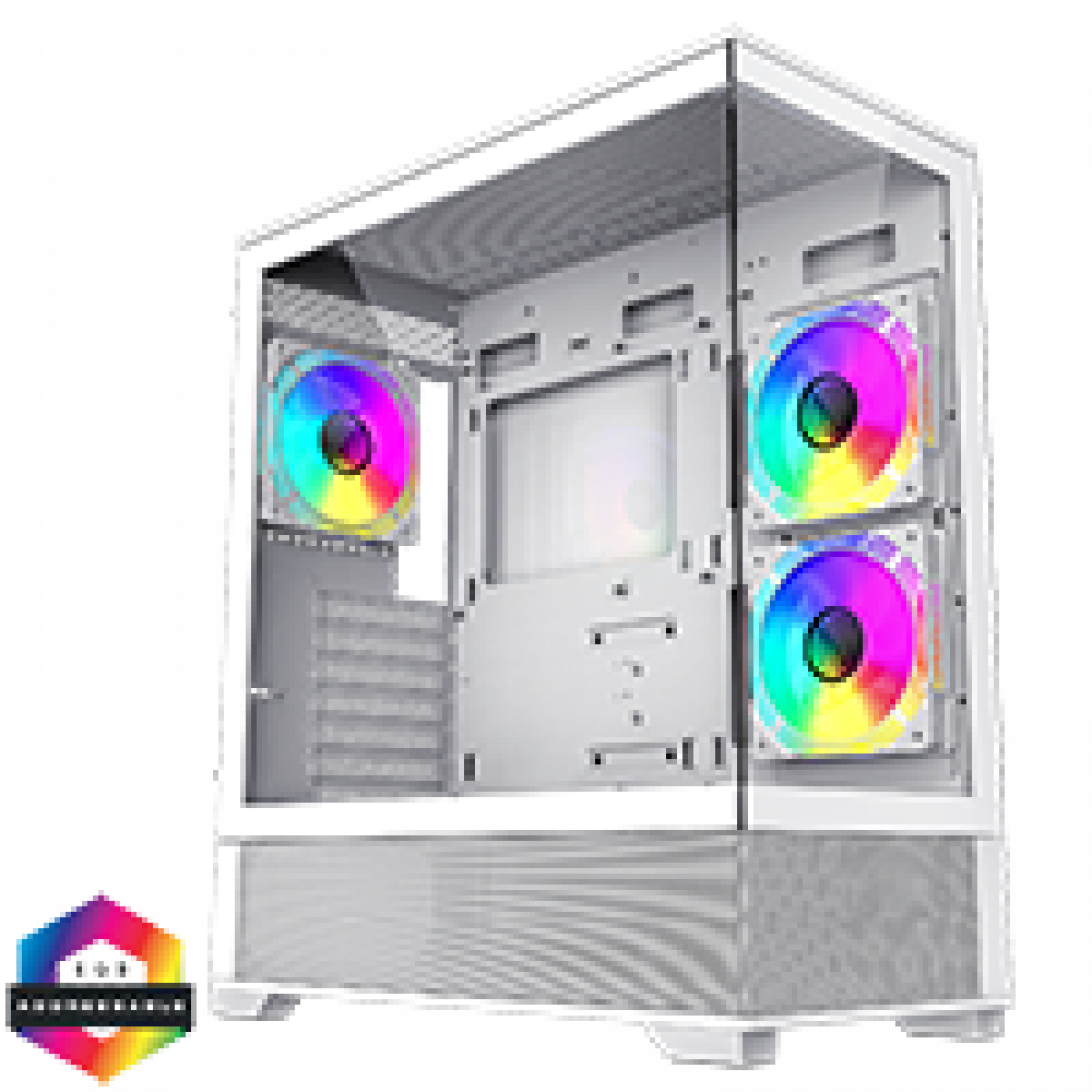 GameMax Vista White ATX Gaming Case with Tempered Glass Front and Side Panels with 3 x FN12A-C8I 120mm Infinity Fans Installed