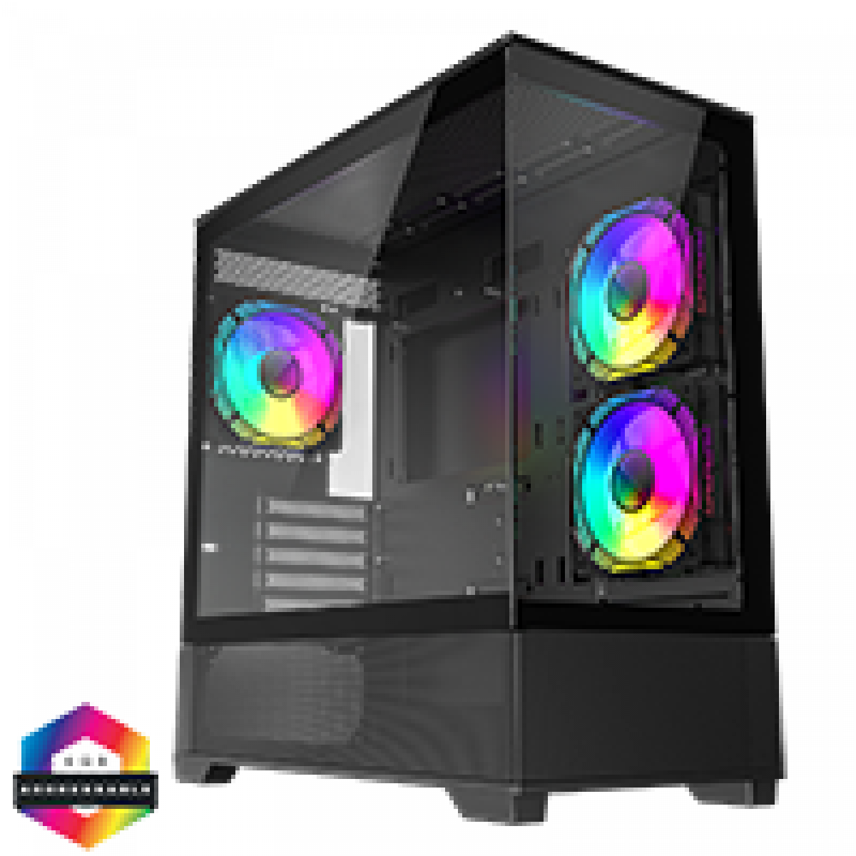 GameMax Vista Mini Black MATX Gaming Case with Tempered Glass Front and Side Panels with 3 x FN12A-C8I 120mm Infinity Fans Installed