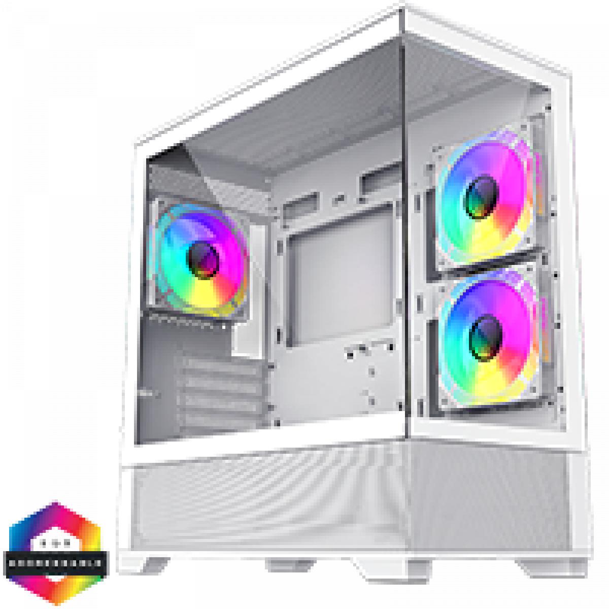 GameMax Vista Mini White MATX Gaming Case with Tempered Glass Front and Side Panels with 3 x FN12A-C8I 120mm Infinity Fans Installed