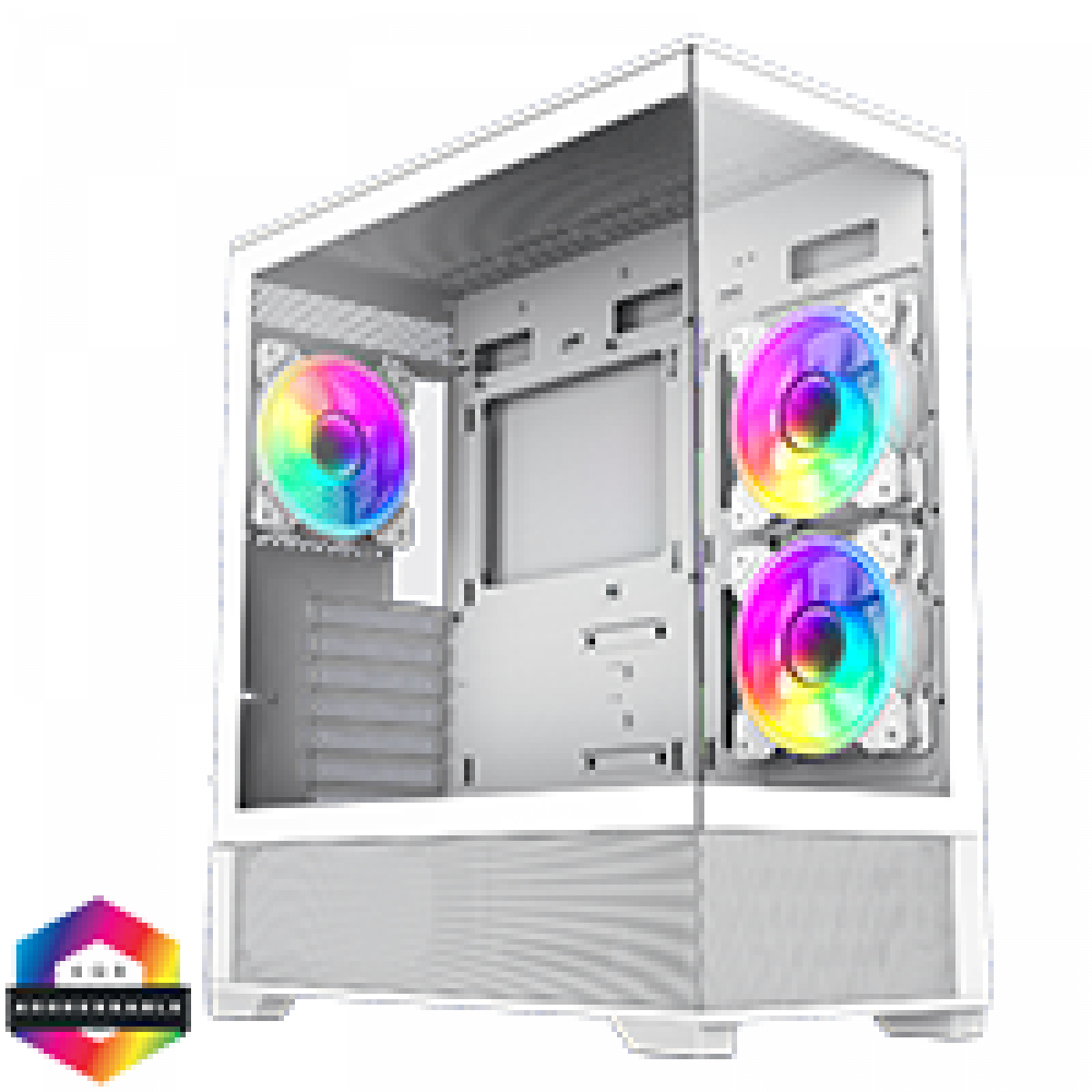 GameMax Vista White ATX Gaming Case with Tempered Glass Front and Side Panels with 3 x Dual-Ring Infinity Fans Bundled