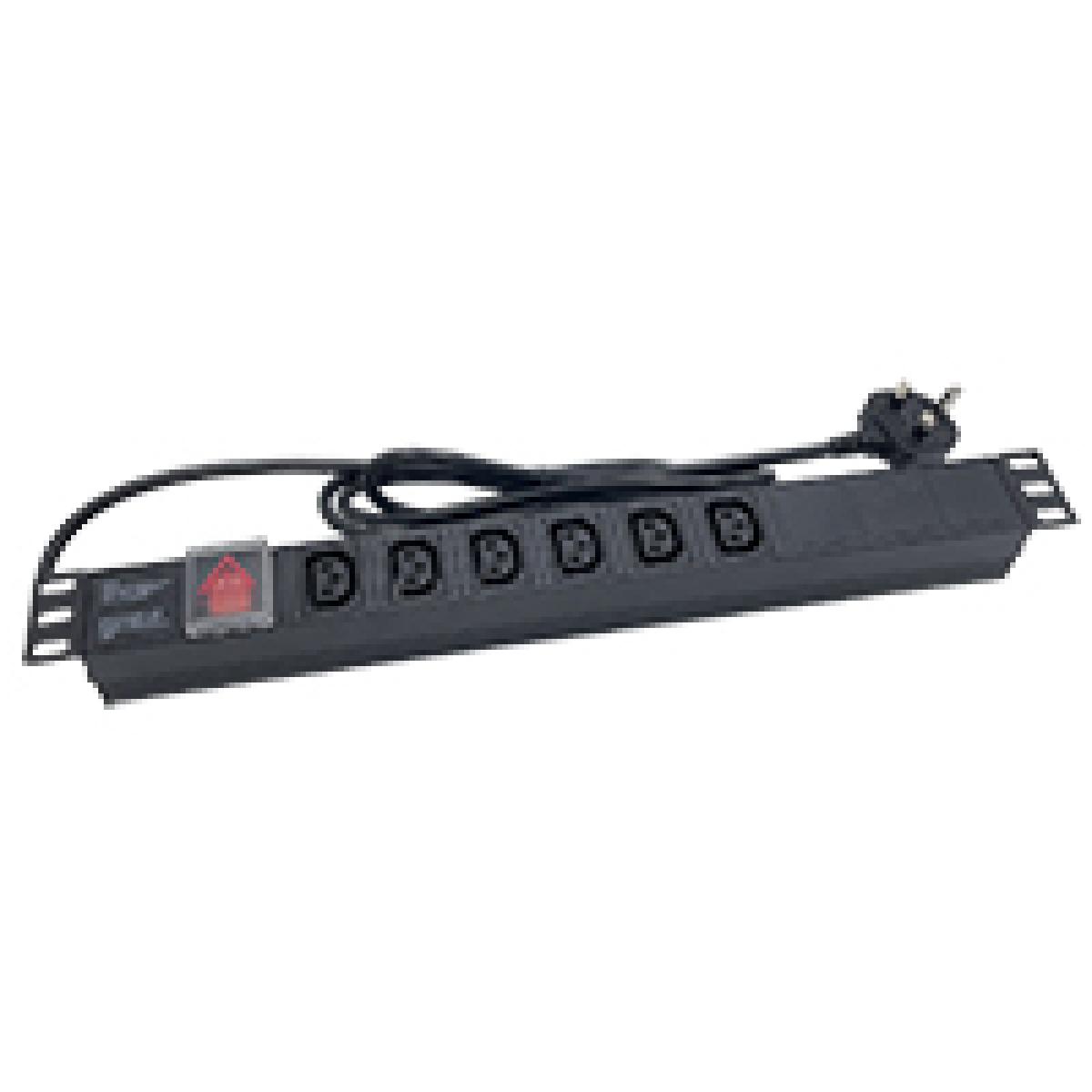 Powercool 1U PDU Horizontal Type 6Way IEC C13 Sockets On Off Switch 1.8m UK Plug