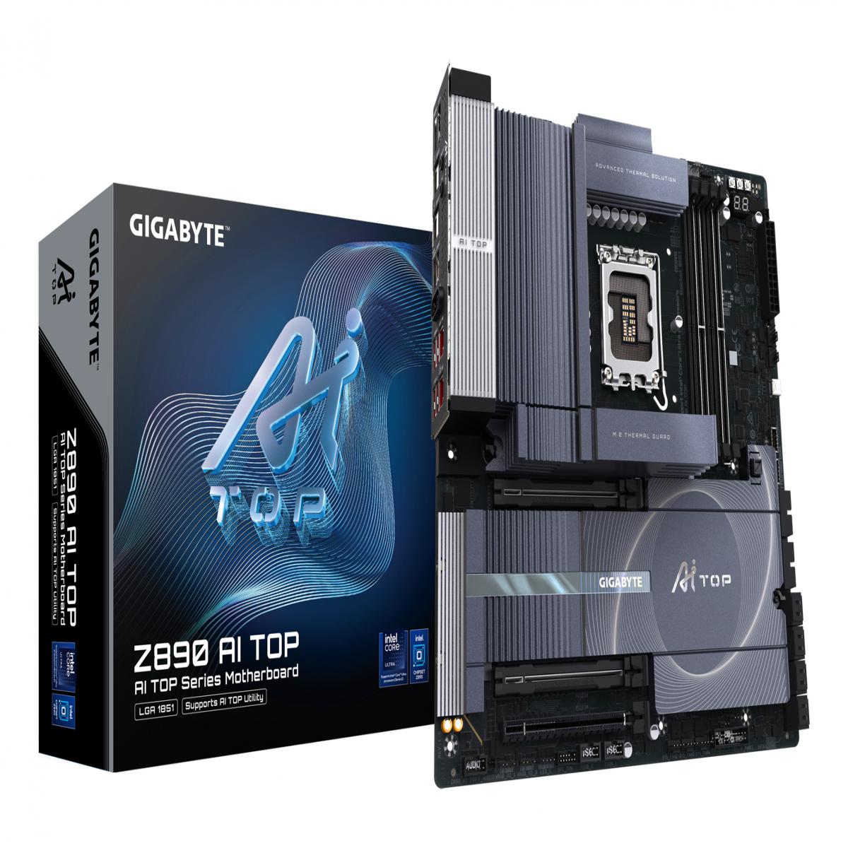 GIGABYTE Z890 AI TOP Motherboard - Supports Intel Core Ultra (Series 2) CPUs, 16+1+2 phases VRM, up to 9500MHz DDR5 (OC), 1xPCIe 5.0 + 3xPCIe 4.0 M.2, Wi-Fi 7, 10 GbE LAN, Thunderbolt 5
