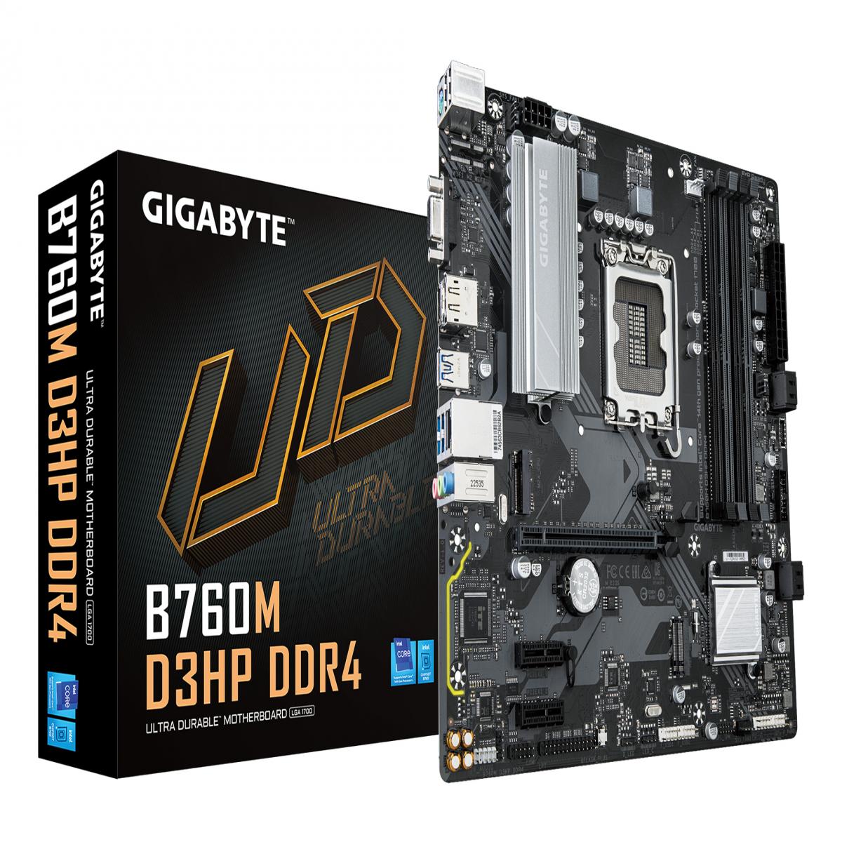 Gigabyte B760M D3HP DDR4 Intel 1700 Socket Motherboard, Micro-ATX, 4x DDR4 Slots, 2x M.2 Sockets, GbE LAN, 1x D-Sub / 1x DisplayPort / 1x HDMI Port