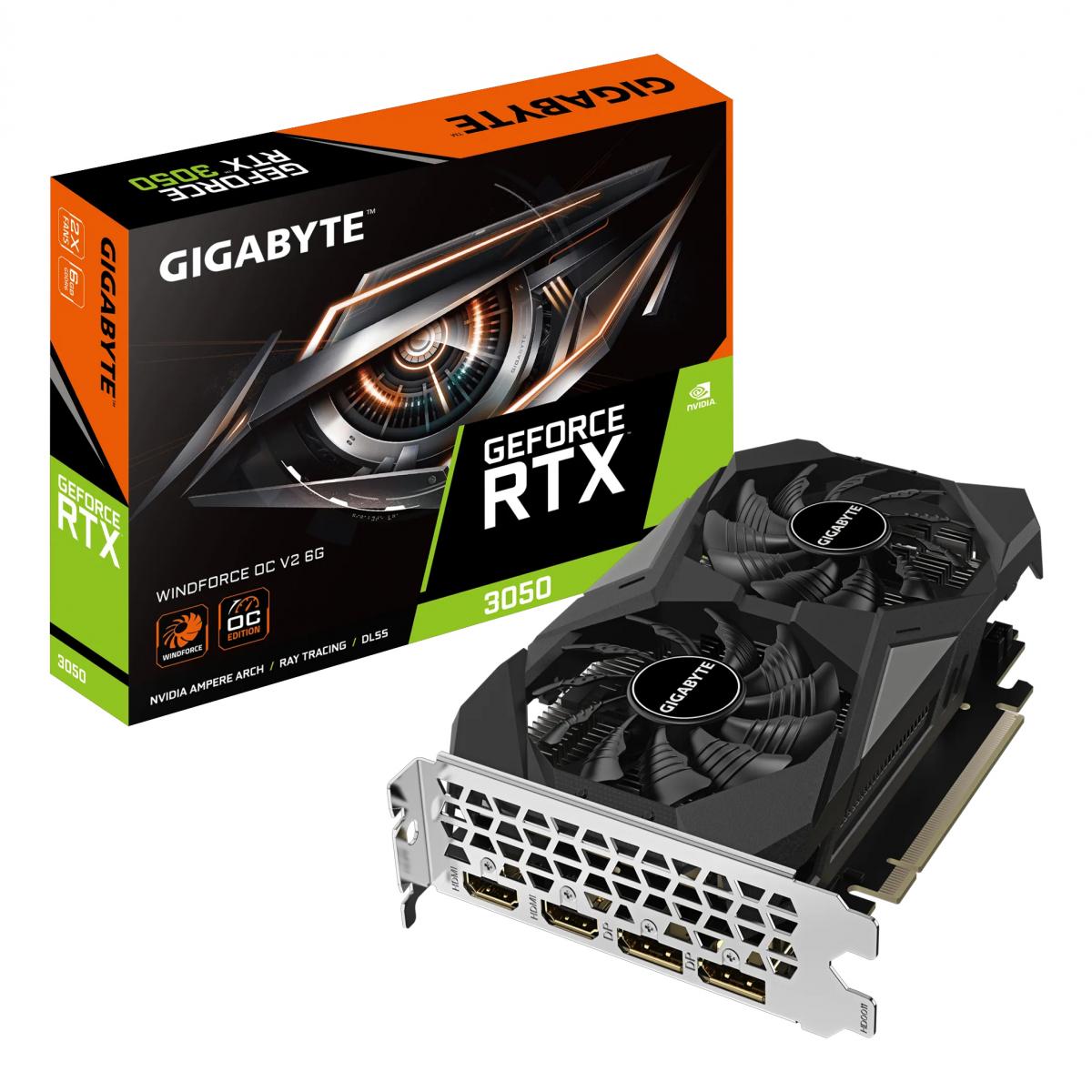 Gigabyte NVIDIA GeForce RTX 3050 WINDFORCE OC V2 6GB GDDR6 Graphics Card, 2304 CUDA Cores, 1477 MHz Core Clock, Dual Fan, 2x DisplayPorts / 2x HDMI Ports