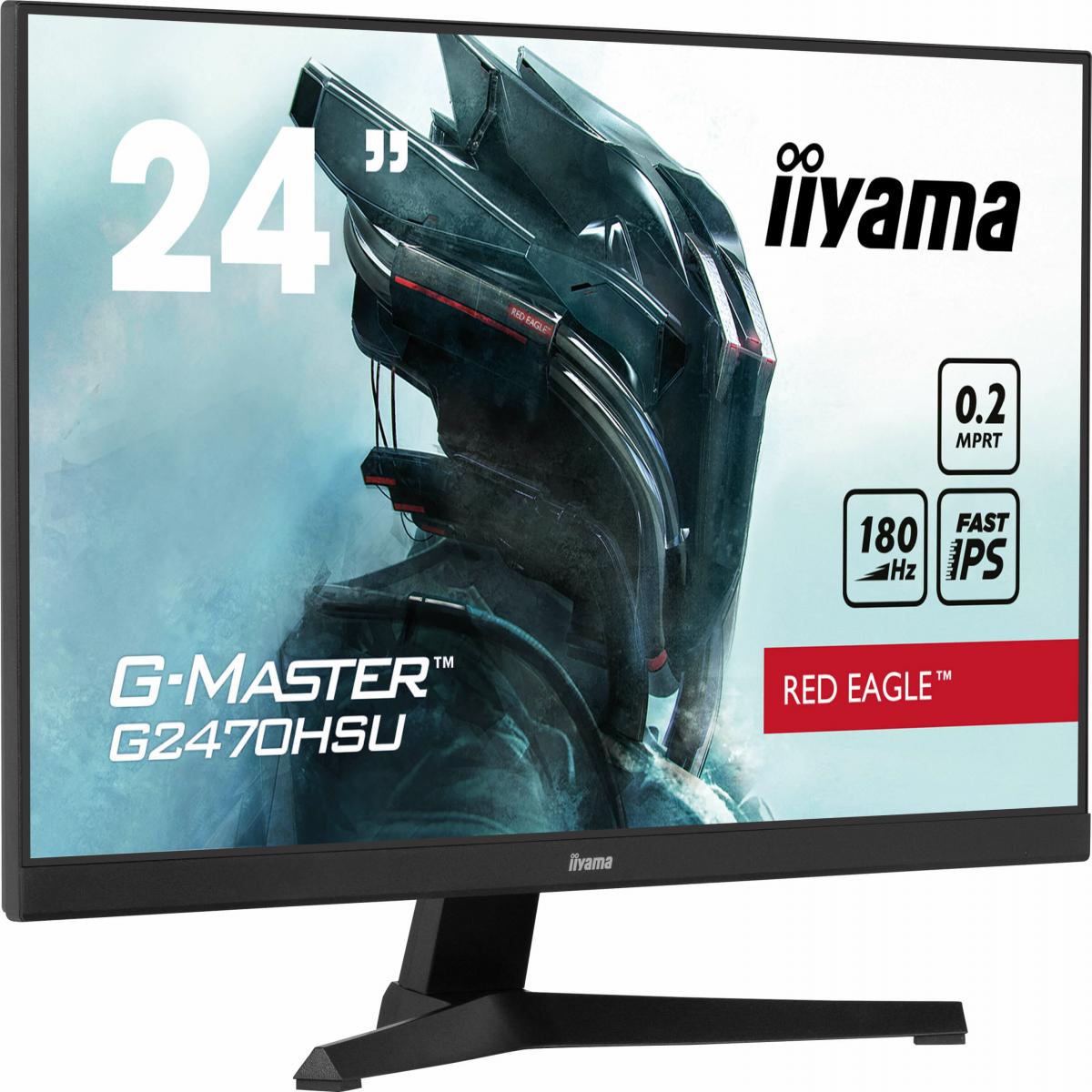 iiyama G-Master Red Eagle 24 Inch Gaming Monitor G2470HSU-B6, Full HD, 180Hz, 0.2ms, FreeSync, HDMI, Display Port, USB Hub, Speakers, Pivot, VESA