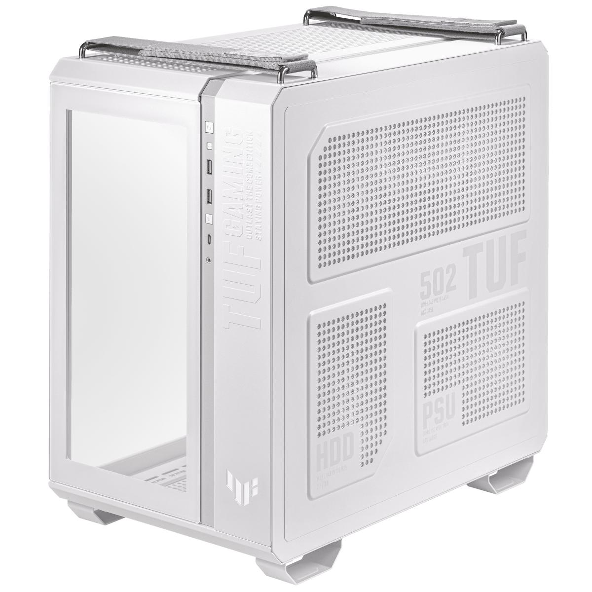 Asus TUF Gaming GT502 Plus Case w/ Front & Side Glass Windows, ATX, Dual Chamber, Modular Design, 4x ARGB Fans & Lighting Hub, USB-C, Carry Handles, White