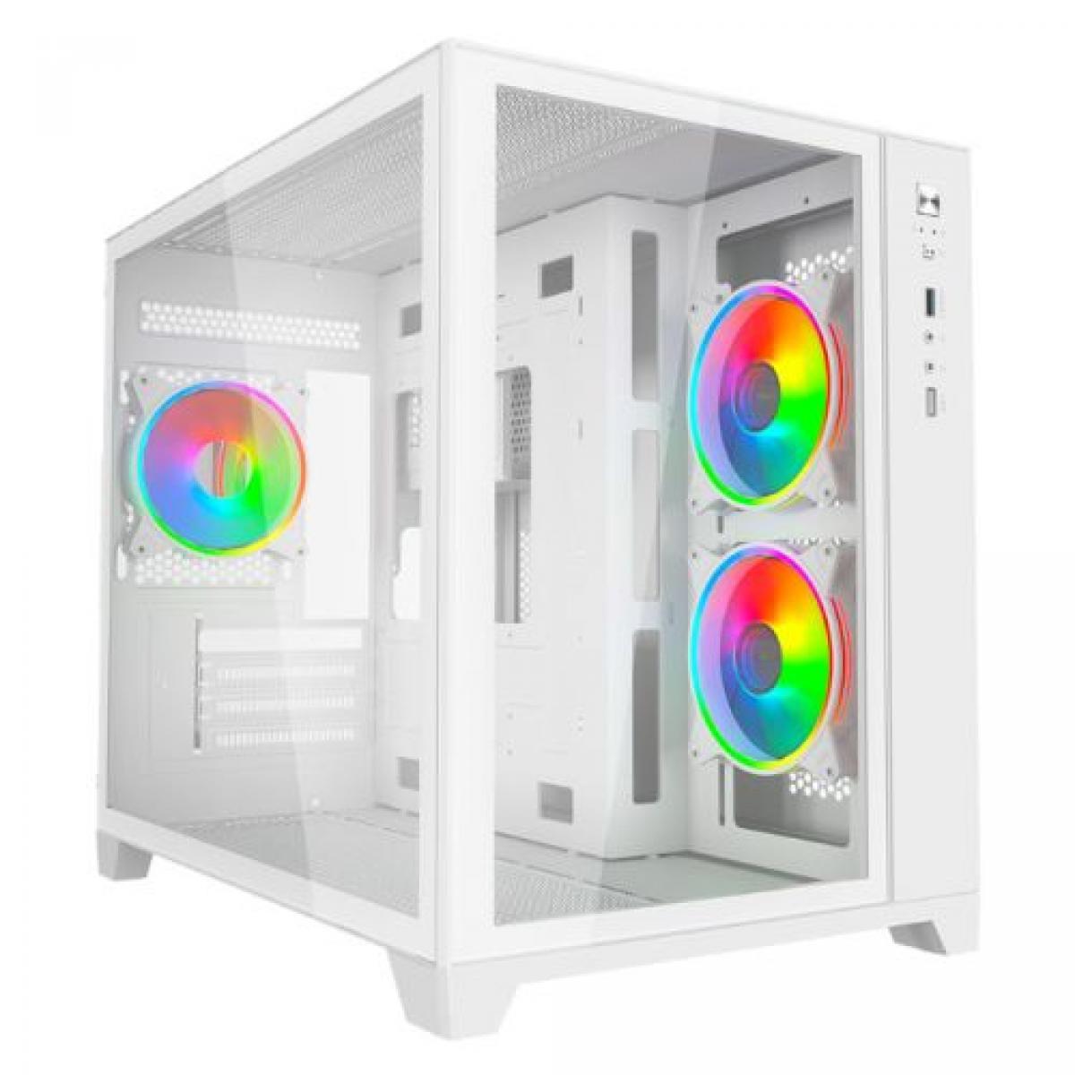 Vida Akira V2 White ARGB Gaming Case w/ Glass Front & Side, Micro ATX, 3x ARGB PWM Fans, 6-Port ARGB Fan Hub & Remote Control