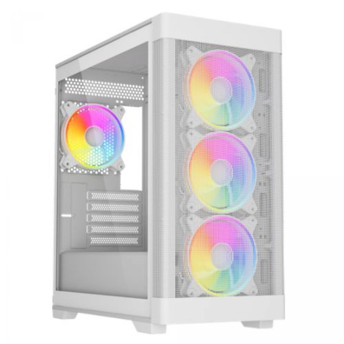 Vida Zephyr V2 White ARGB Gaming Case w/ Glass Window, Micro ATX, 4x ARGB PWM Fans, 6-Port ARGB Fan Hub & Remote Control, Mesh Front