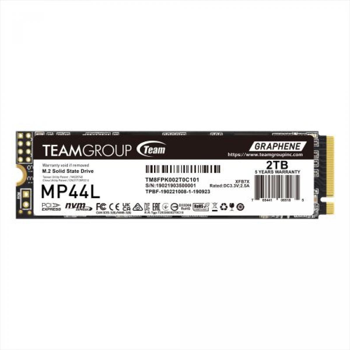 Team 2TB MP44L M.2 NVMe Gen4 SSD, M.2 2280, PCIe4, R/W 4800/4400 MB/s, Heat Dissipating Graphene Label
