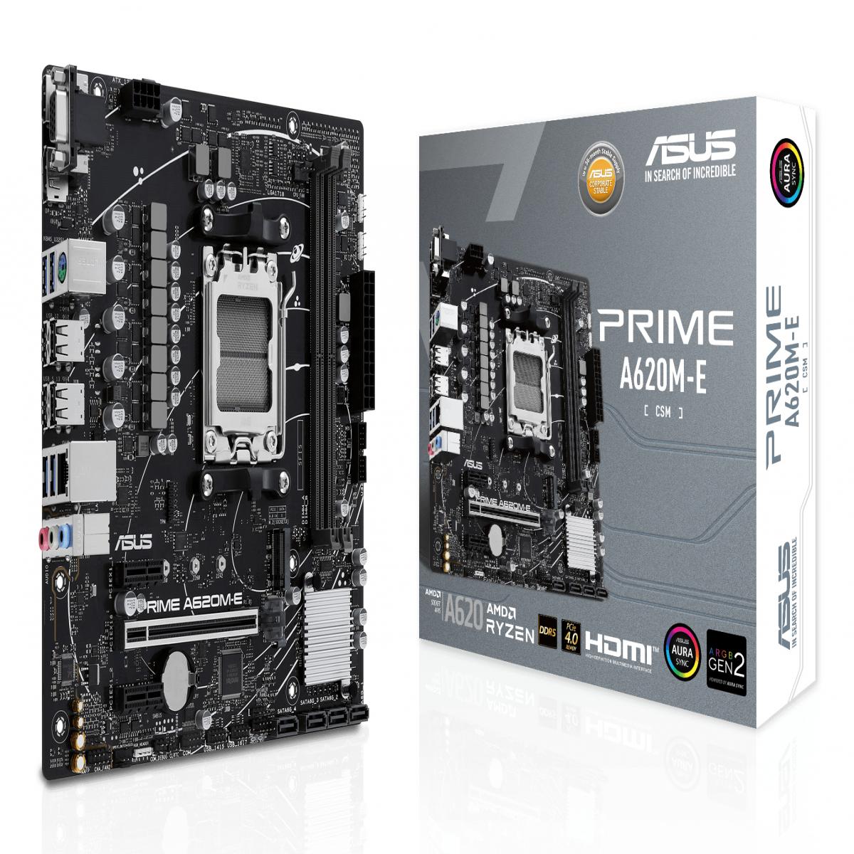 Asus PRIME A620M-E-CSM - Corporate Stable Model, AMD A620, AM5, Micro ATX, 2 DDR5, VGA, HDMI, DP, GB LAN, PCIe4, 1x M.2