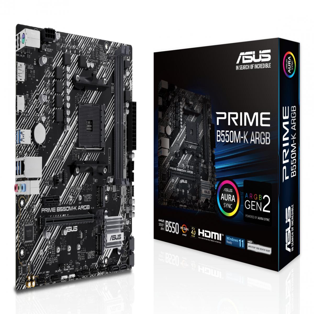 Asus PRIME B550M-K ARGB, AMD B550, AM4, Micro ATX, 2 DDR4, HDMI, DP, PCIe4, 2x M.2