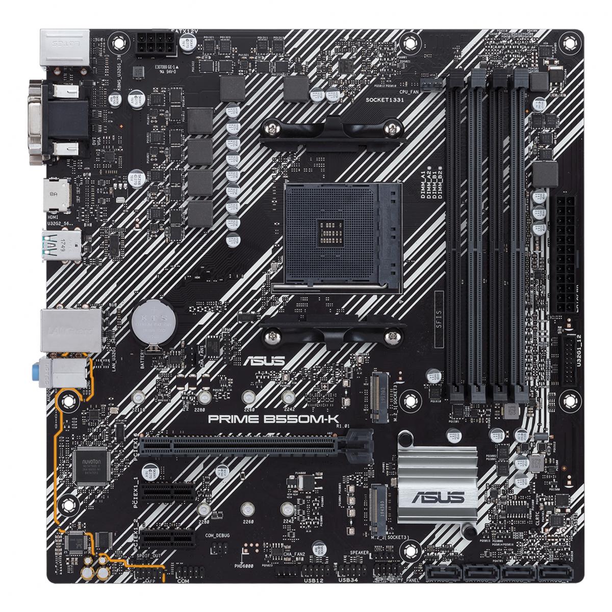 Asus PRIME B550M-K, AMD B550, AM4, Micro ATX, 4 DDR4, VGA, DVI, HDMI, PCIe4, M.2