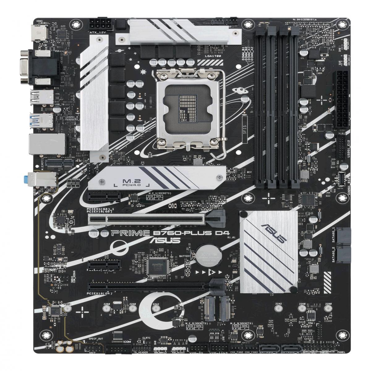 Asus PRIME B760-PLUS D4, Intel B760, 1700, ATX, 4 DDR4, VGA, HDMI, DP, 2.5G LAN, PCIe5, 3x M.2