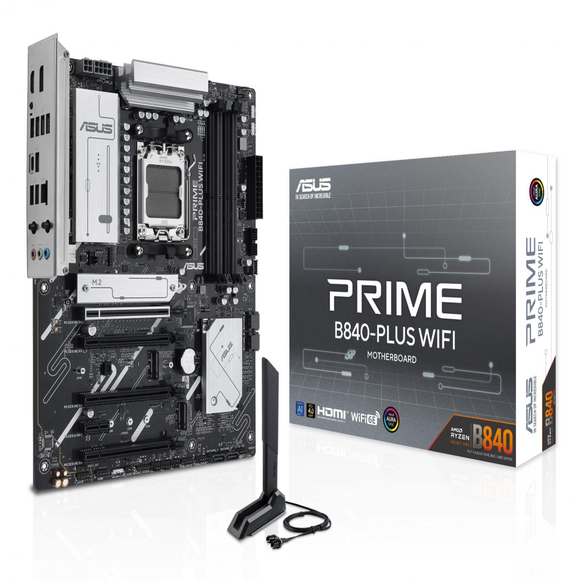 Asus PRIME B840-PLUS WIFI, AMD B840, AM5, ATX, 4 DDR5, HDMI, DP, Wi-Fi 6E, 2.5G LAN, 3x M.2