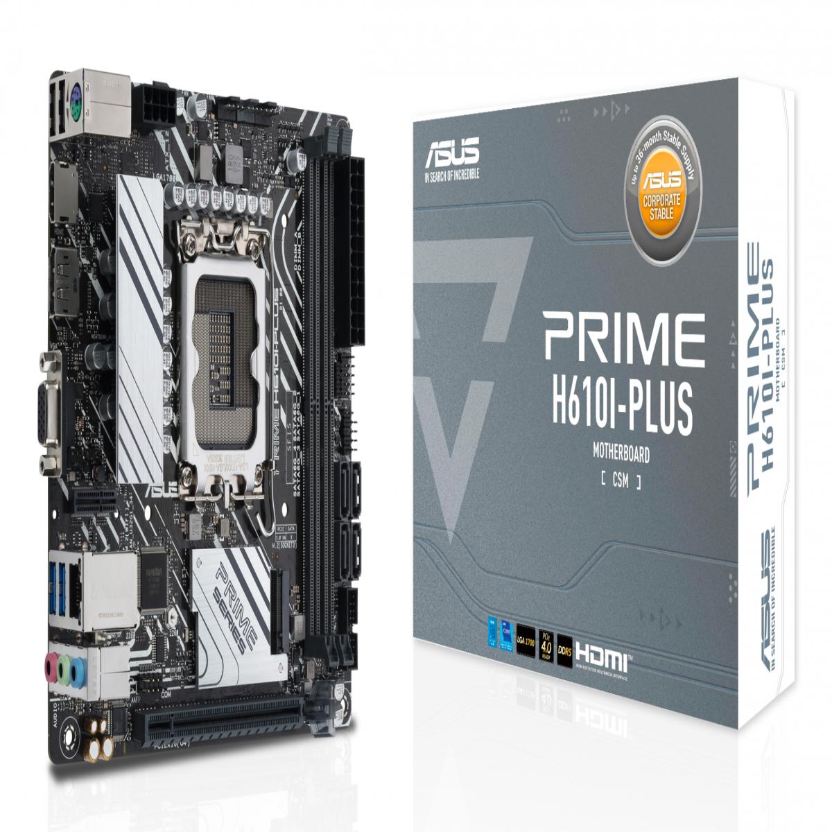 Asus PRIME H610I-PLUS-CSM - Corporate Stable Model, Intel H610, 1700, Mini ITX, 2 DDR5, VGA, HDMI, DP, 1x M.2