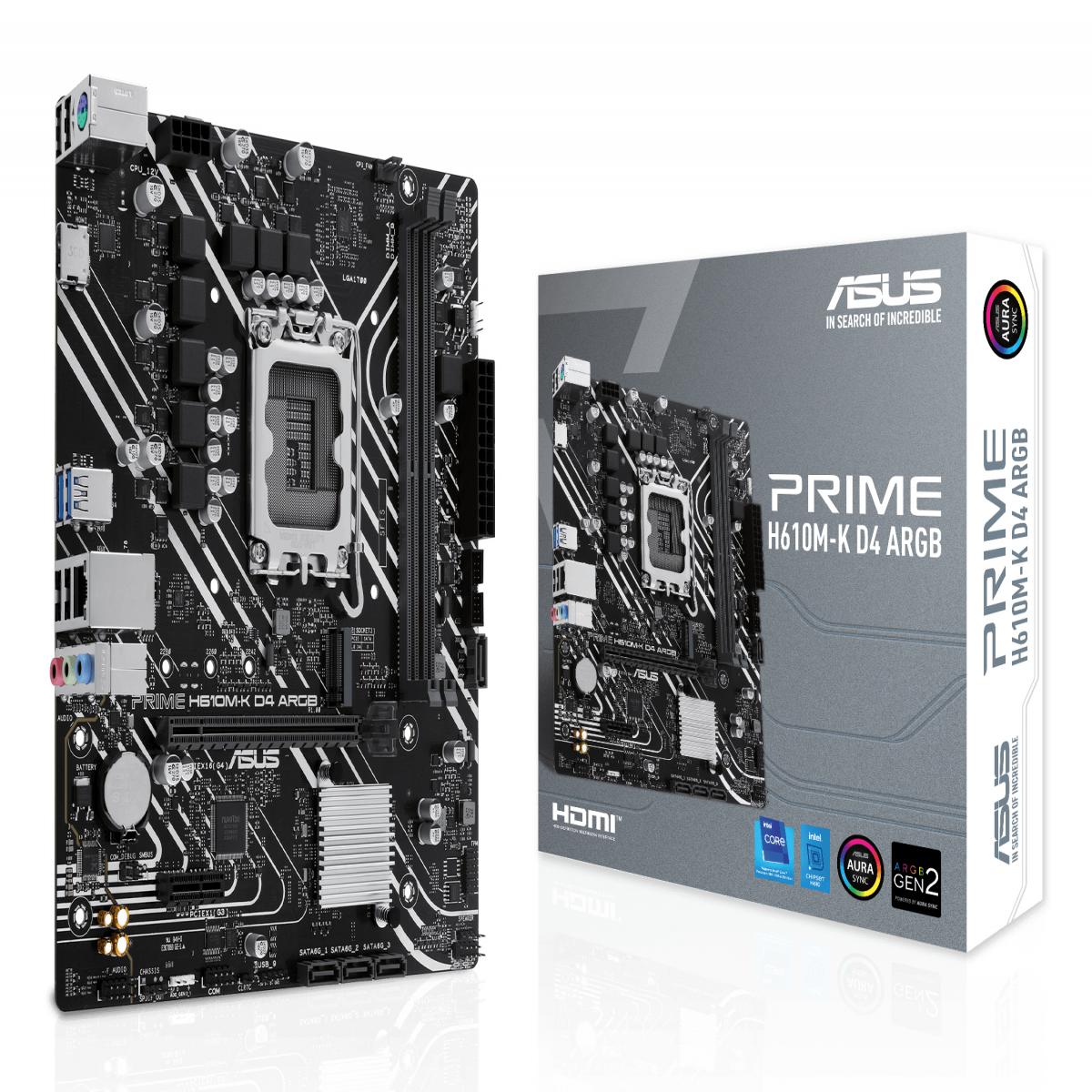 Asus PRIME H610M-K D4 ARGB, Intel H610, 1700, Micro ATX, 2 DDR4, HDMI, PCIe4, 1x M.2
