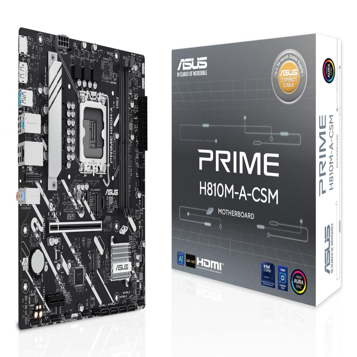 Asus PRIME H810M-A-CSM - Corporate Stable Model, Intel H810, 1851, Micro ATX, 2 DDR5, HDMI, DP, GB LAN, 2x M.2