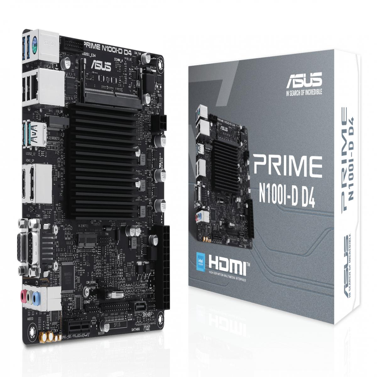 Asus PRIME N100I-D D4-CSM, Integrated Intel Quad-Core N100, Mini ITX, 1 DDR4 SODIMM, VGA, HDMI, DP, LPT, COM Port, 1x M.2, Fanless
