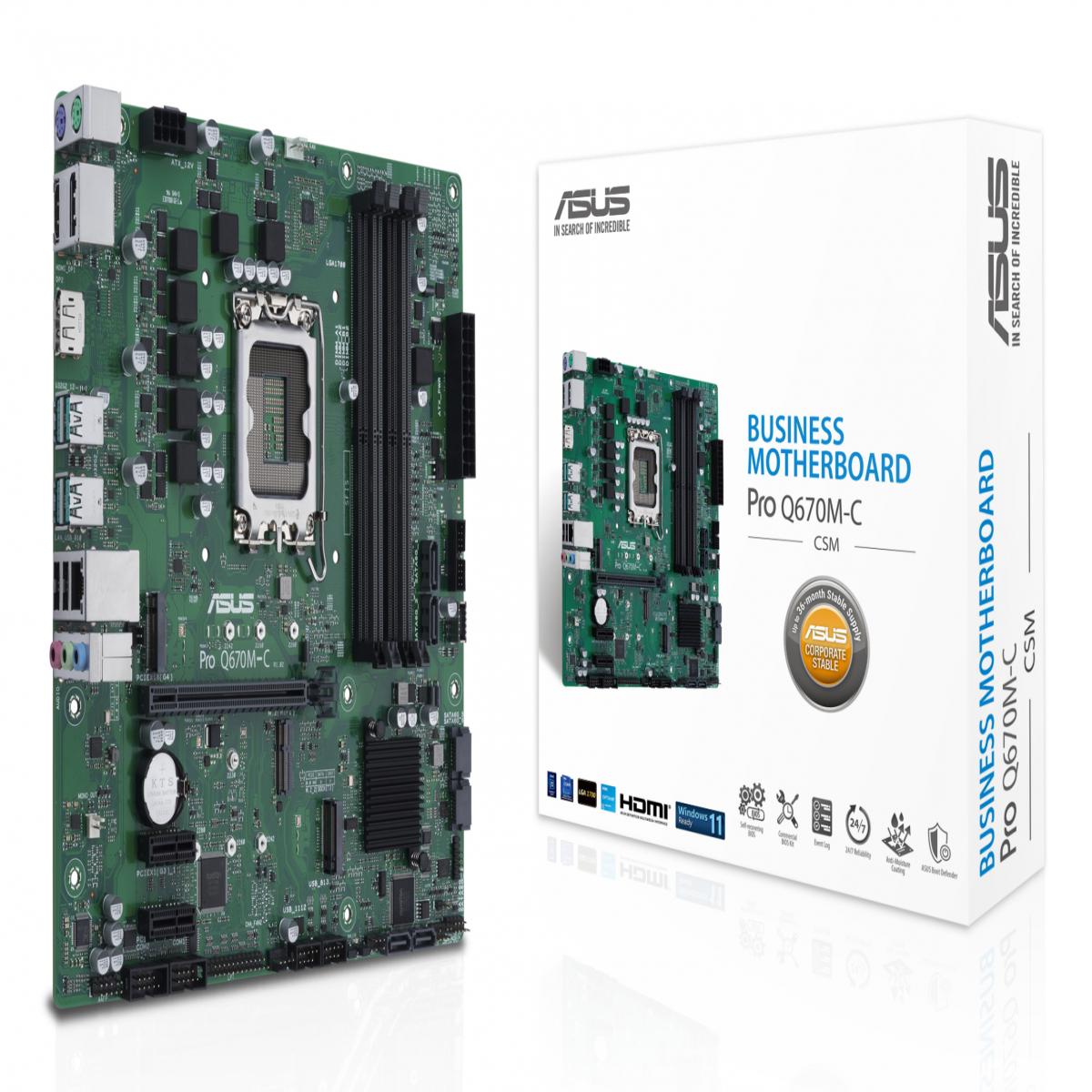 Asus PRO Q670M-C-CSM - Corporate Stable Model, Intel Q670, 1700, Micro ATX, 4 DDR5, HDMI, 2 DP, GB LAN, PCIe4, 2x M.2